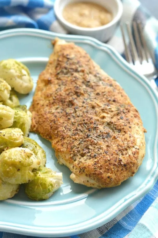 Spicy Mustard Thyme Chicken Coconut Roasted Brussels Sprouts