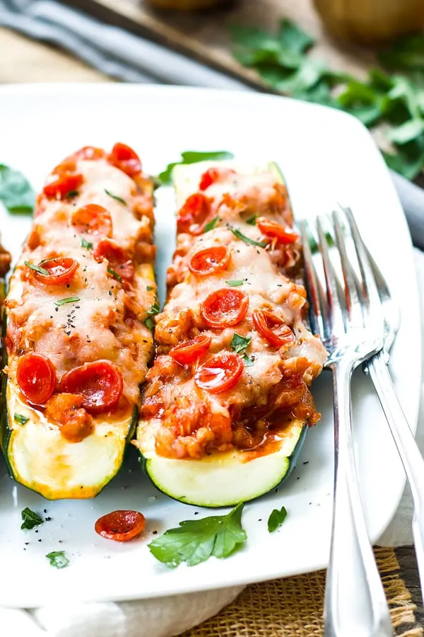 Pizza Zucchini Boats with Pepperoni