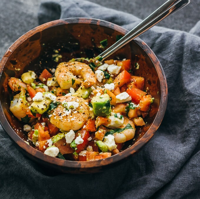 Easy Shrimp Avocado Salad with Tomatoes and Feta