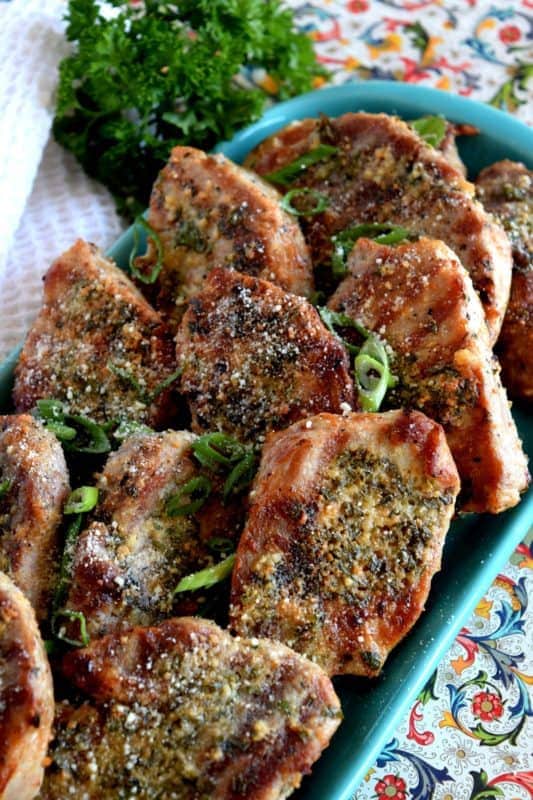 Garlicky Butter Chive Parmesan Pork Chops