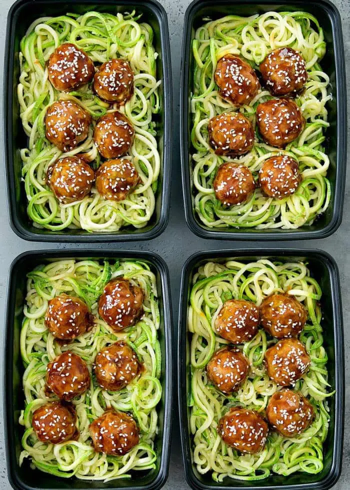 Asian Glazed Meatballs with Zucchini Noodles