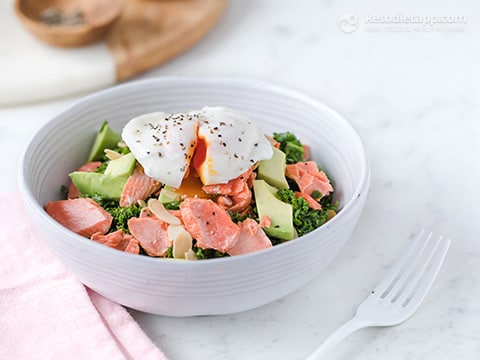 salmon kale and poached egg bowl