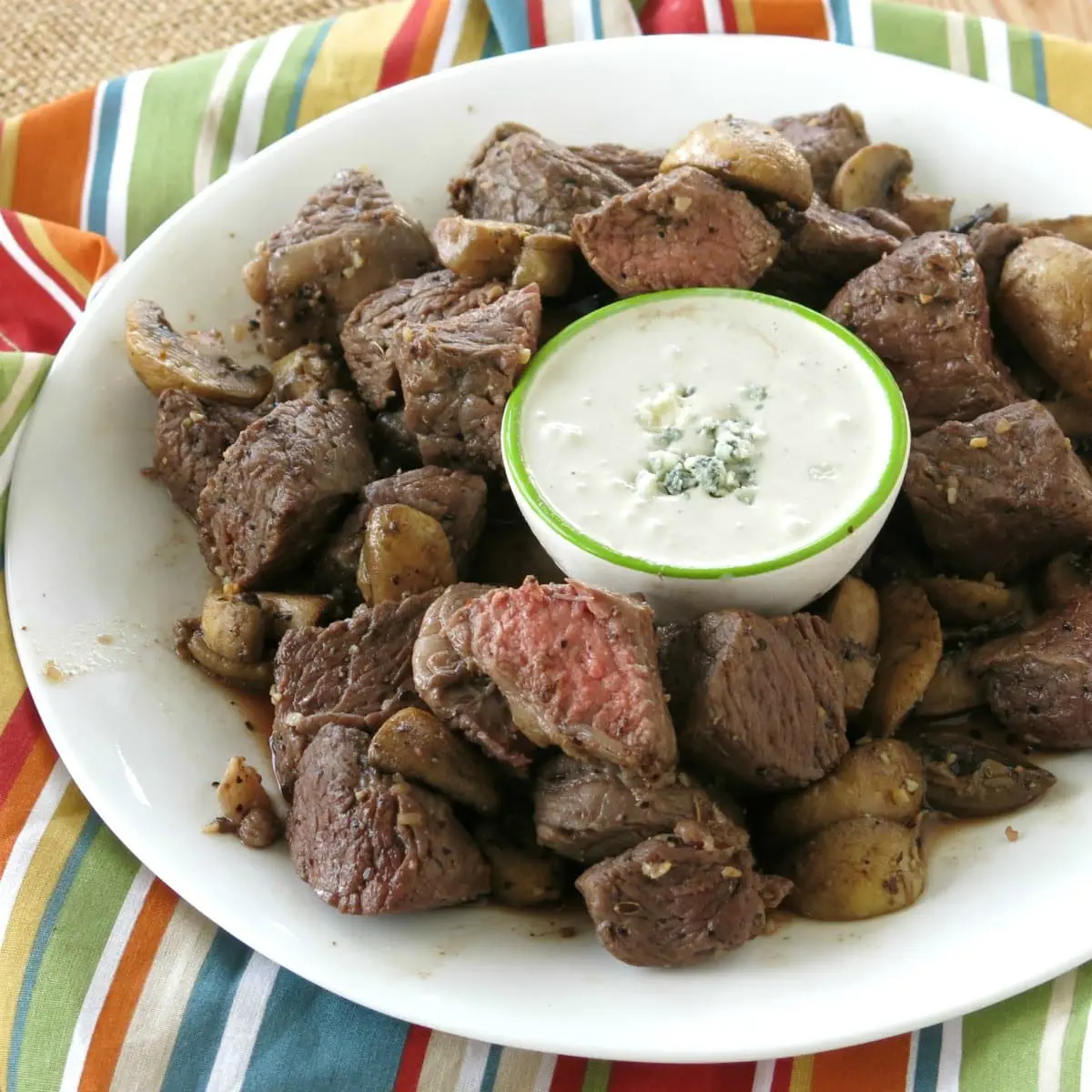 Air Fryer Steak Bites and Mushrooms