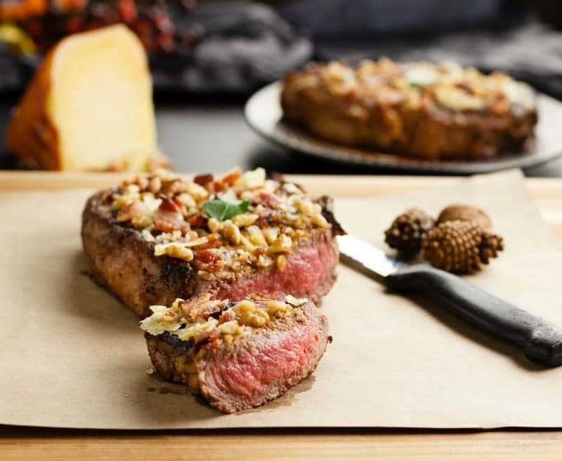 Bacon Cheese Walnut Crusted Steak