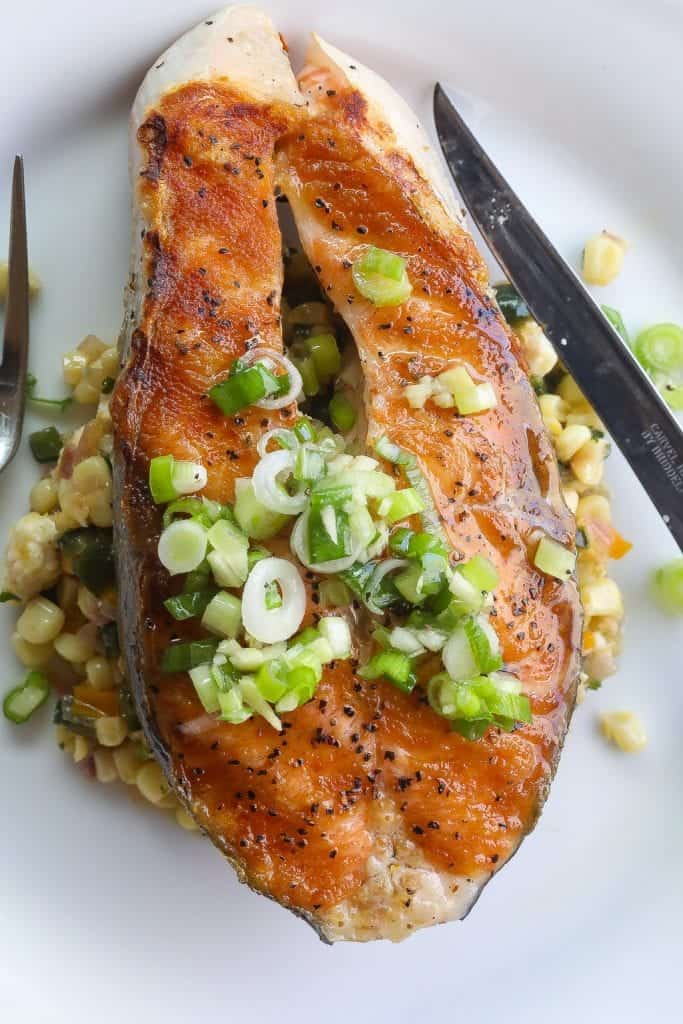 Salmon Steak With Green Onion Vinaigrette