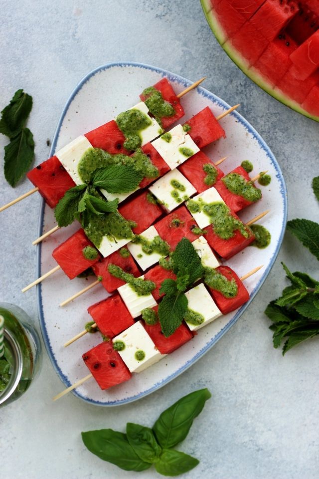 Watermelon Skewers With Feta