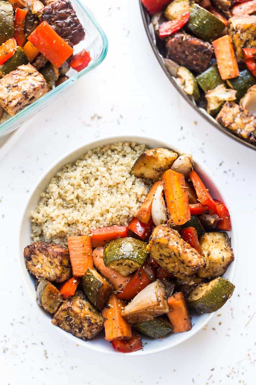 Tempeh & Roasted Vegetable Quinoa Bowls