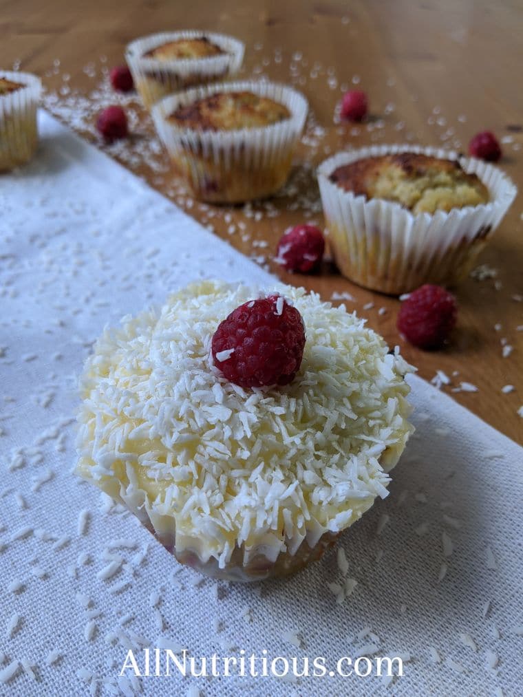 Keto Raspberry Coconut Cupcakes