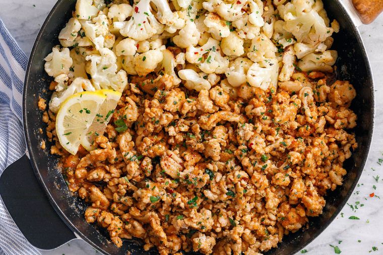 Garlic Butter Ground Turkey With Cauliflower Skillet