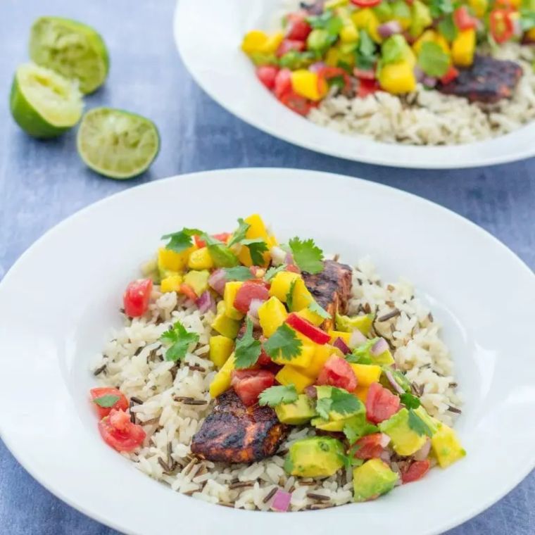 Jerk Salmon With Mango & Avocado Salsa