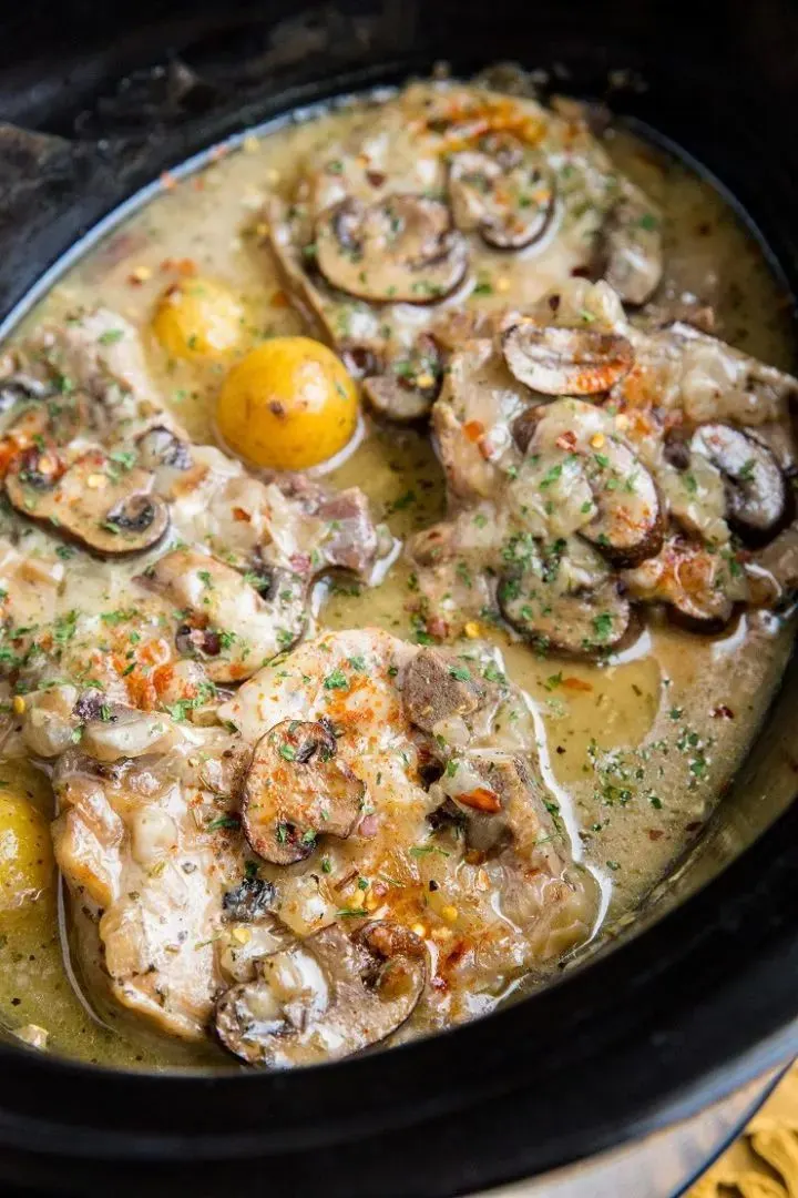 crockpot pork chops with potatoes and mushrooms