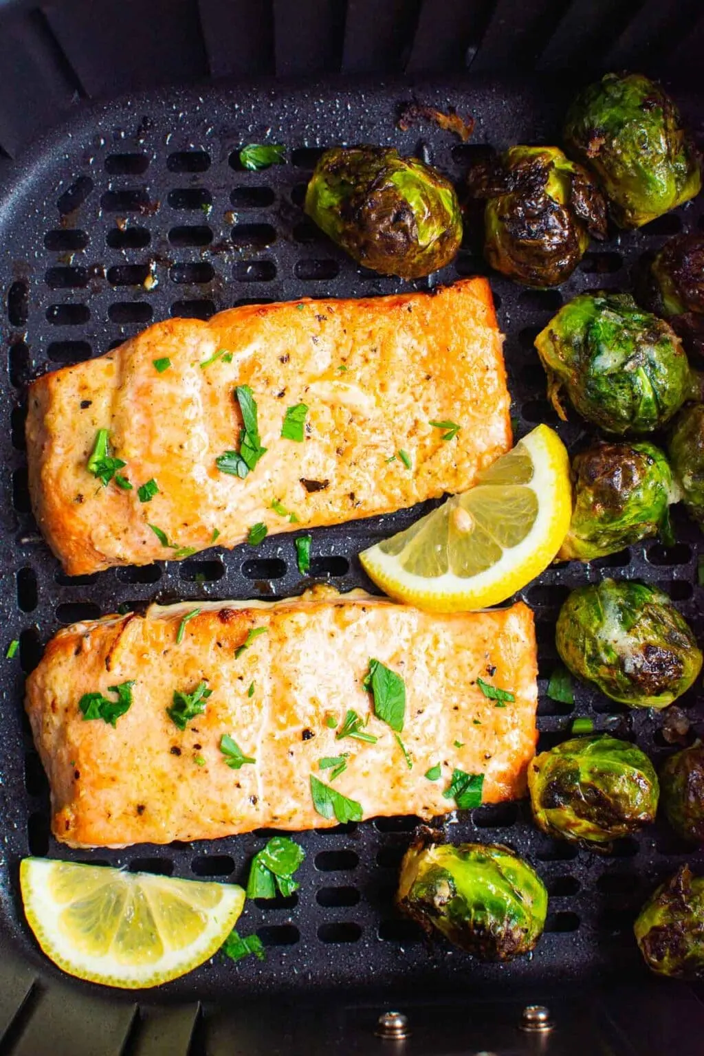 air fryer salmon with brussel sprouts
