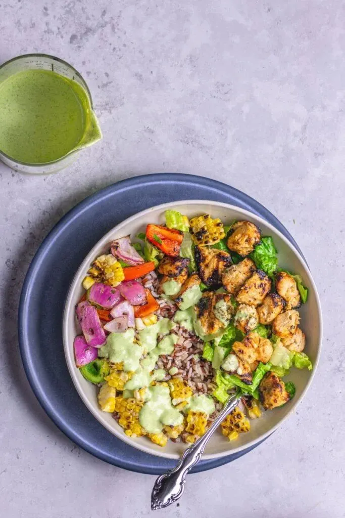 Greek chicken kebab bowl