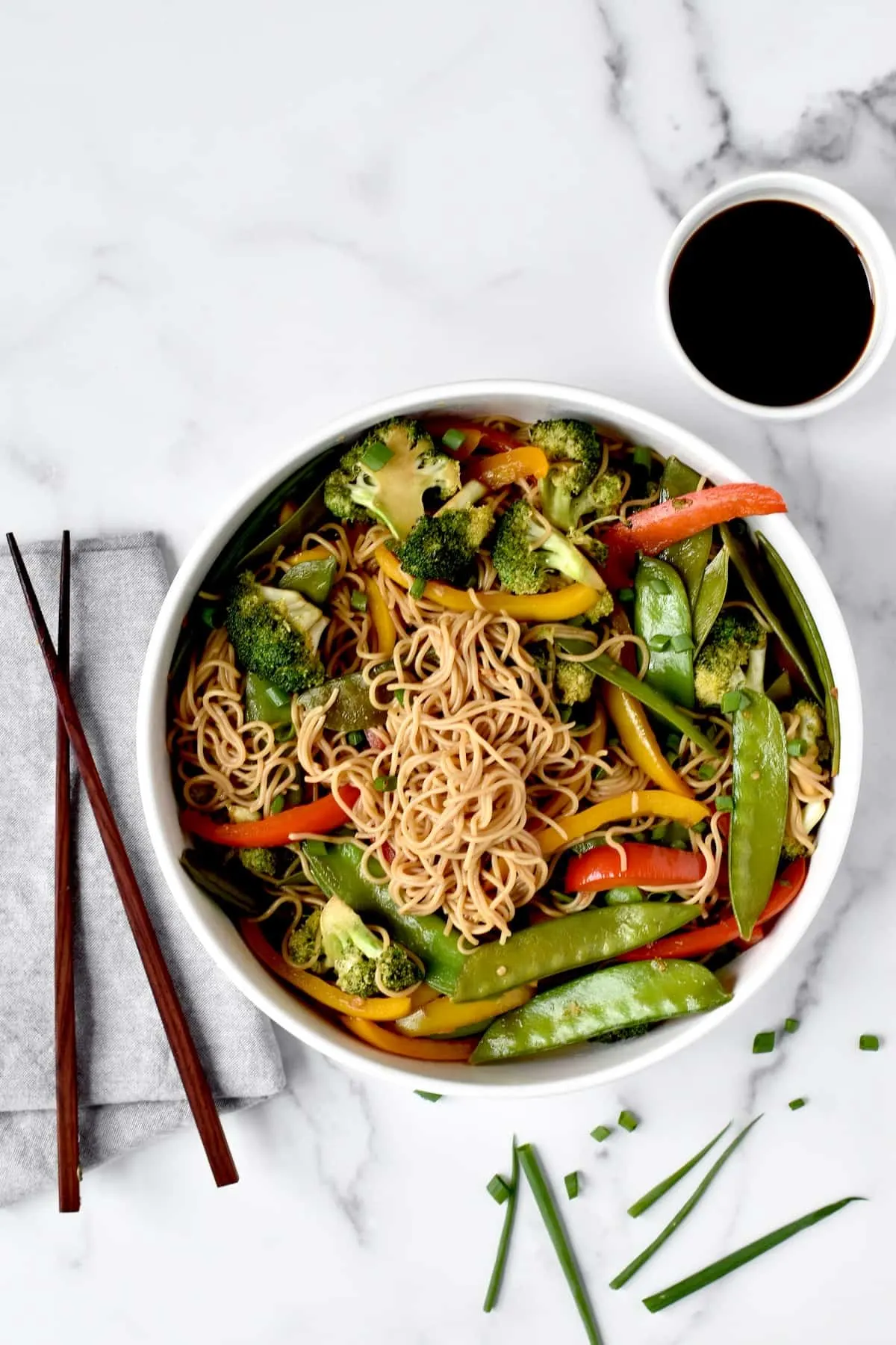 veggie brown rice noodle stir fry