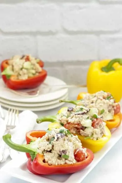 brown rice and tuna stuffed pepper