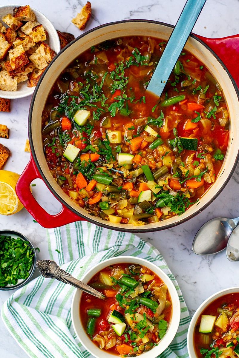 soup with vegetables and lentils