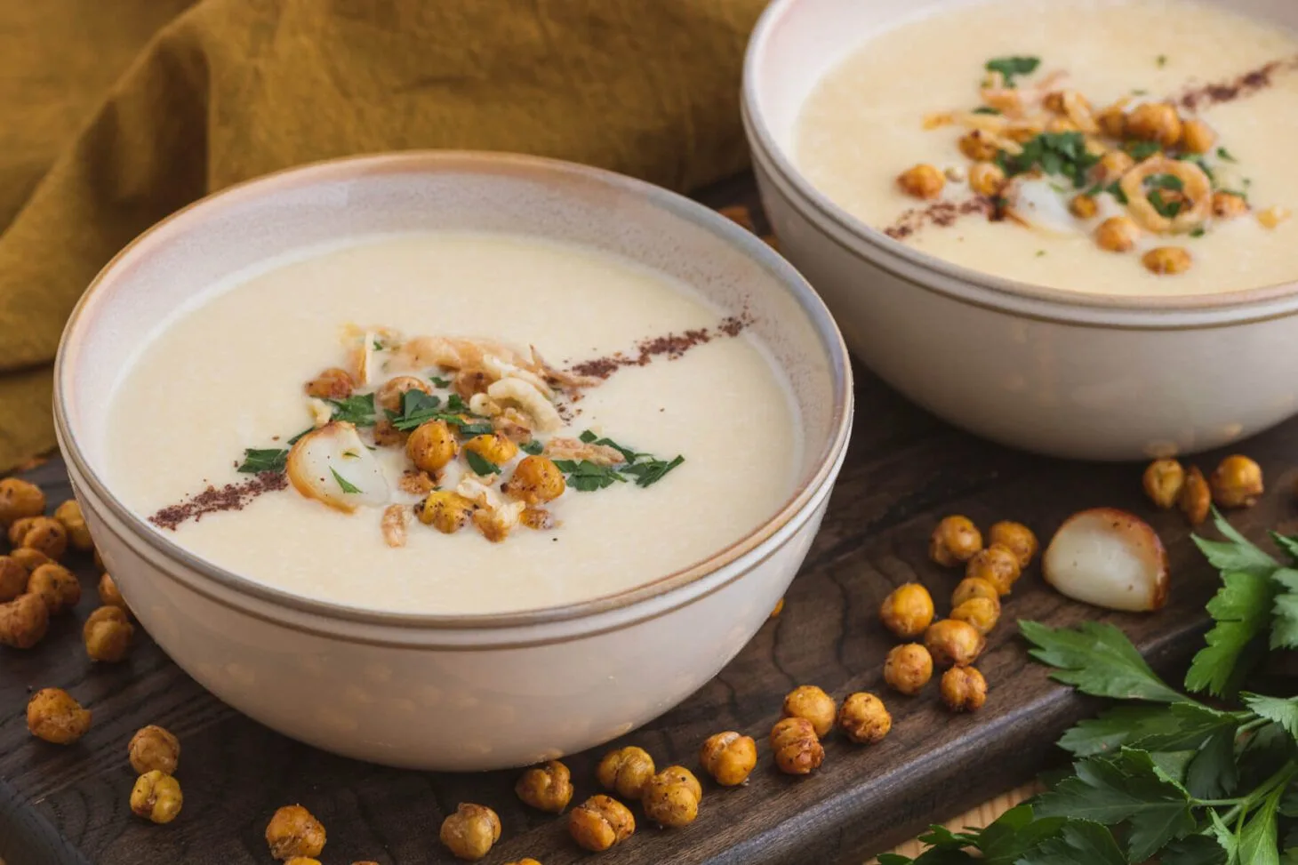 lemony garlic roasted chickpea soup