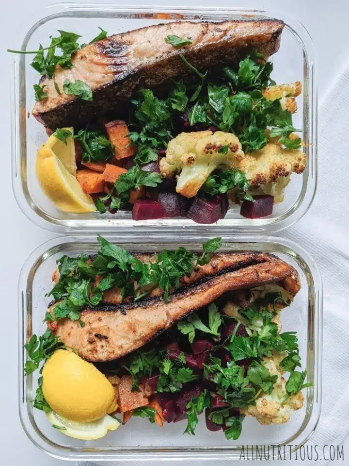 salmon meal prep with veggies