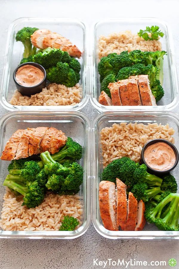 chicken and rice meal prep with broccoli