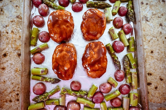 turkey meatloaf with roasted potatoes and asparagus