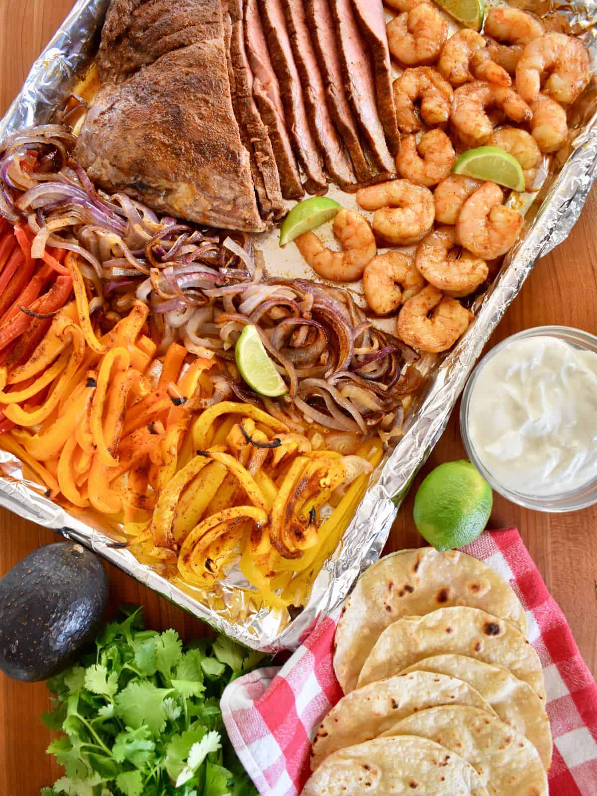 steak and shrimp fajitas