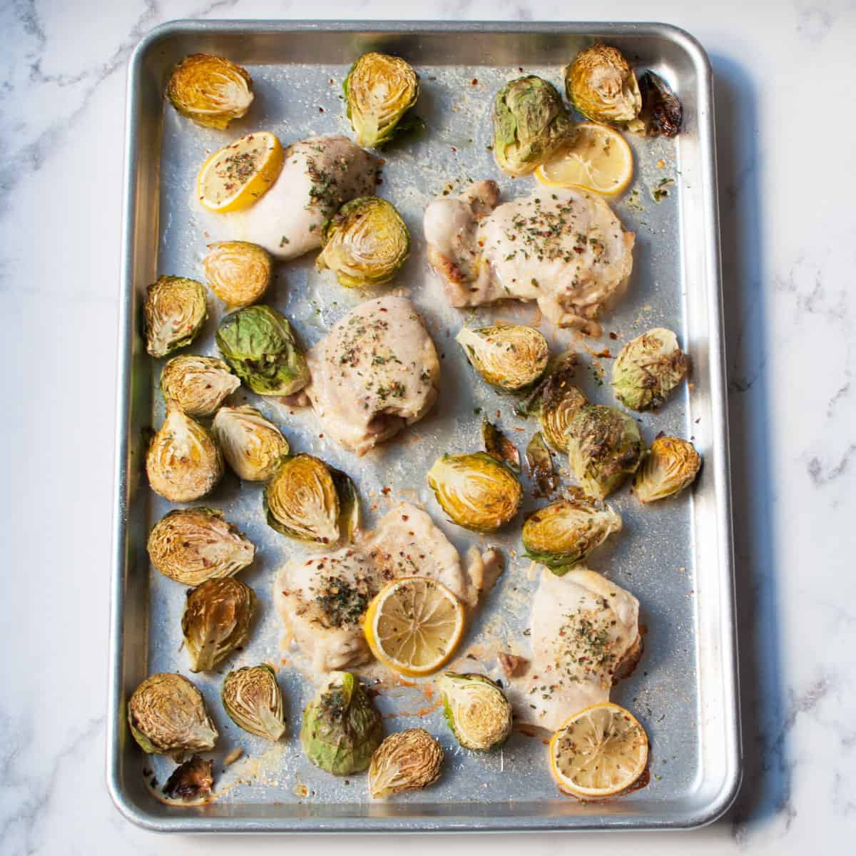 lemon chicken with brussel sprouts