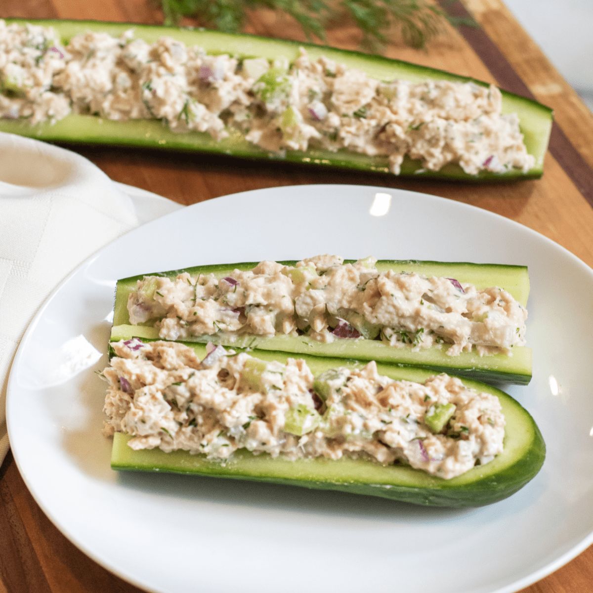 dill tuna salad cucumber boats