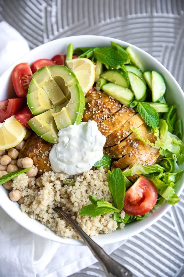 chicken shawarma quinoa bowls