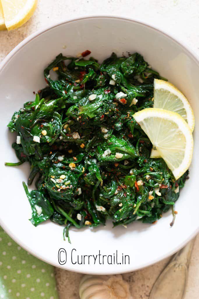 Lemony Garlic Sauteed Spinach