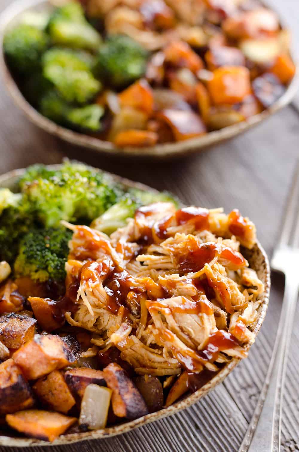 BBQ chicken and roasted sweet potato bowls
