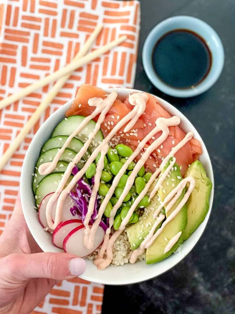 salmon cauliflower poke bowl