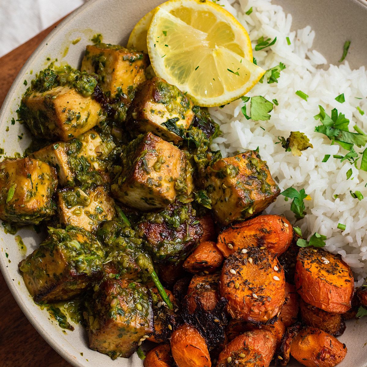 vegan chimichurri tofu bowl