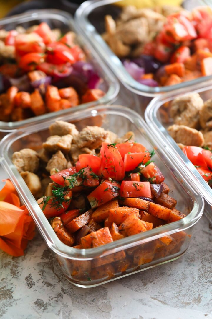 chicken and sweet potato meal prep bowls