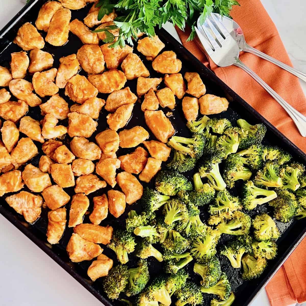 Sheet Pan Buffalo Chicken and Broccoli
