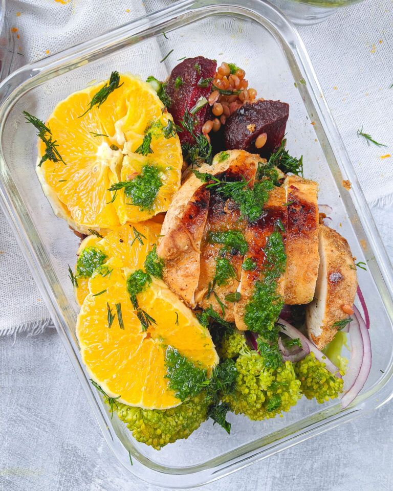 Chicken with Broccoli, Beets and Farro Salad