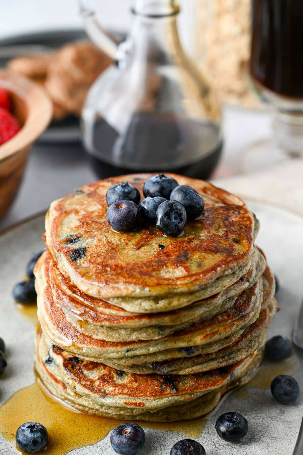 High Protein Blueberry Oat Pancakes