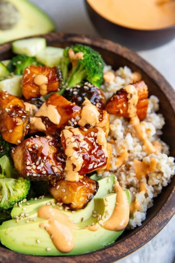 Crispy Bang Bang Salmon Bites Bowls