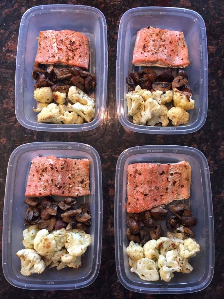 Salmon Sheet Pan Meal Prep with Cauliflower and Mushrooms