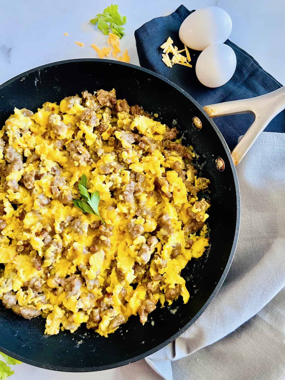 Breakfast Sausage, Egg, and Cheese Scramble