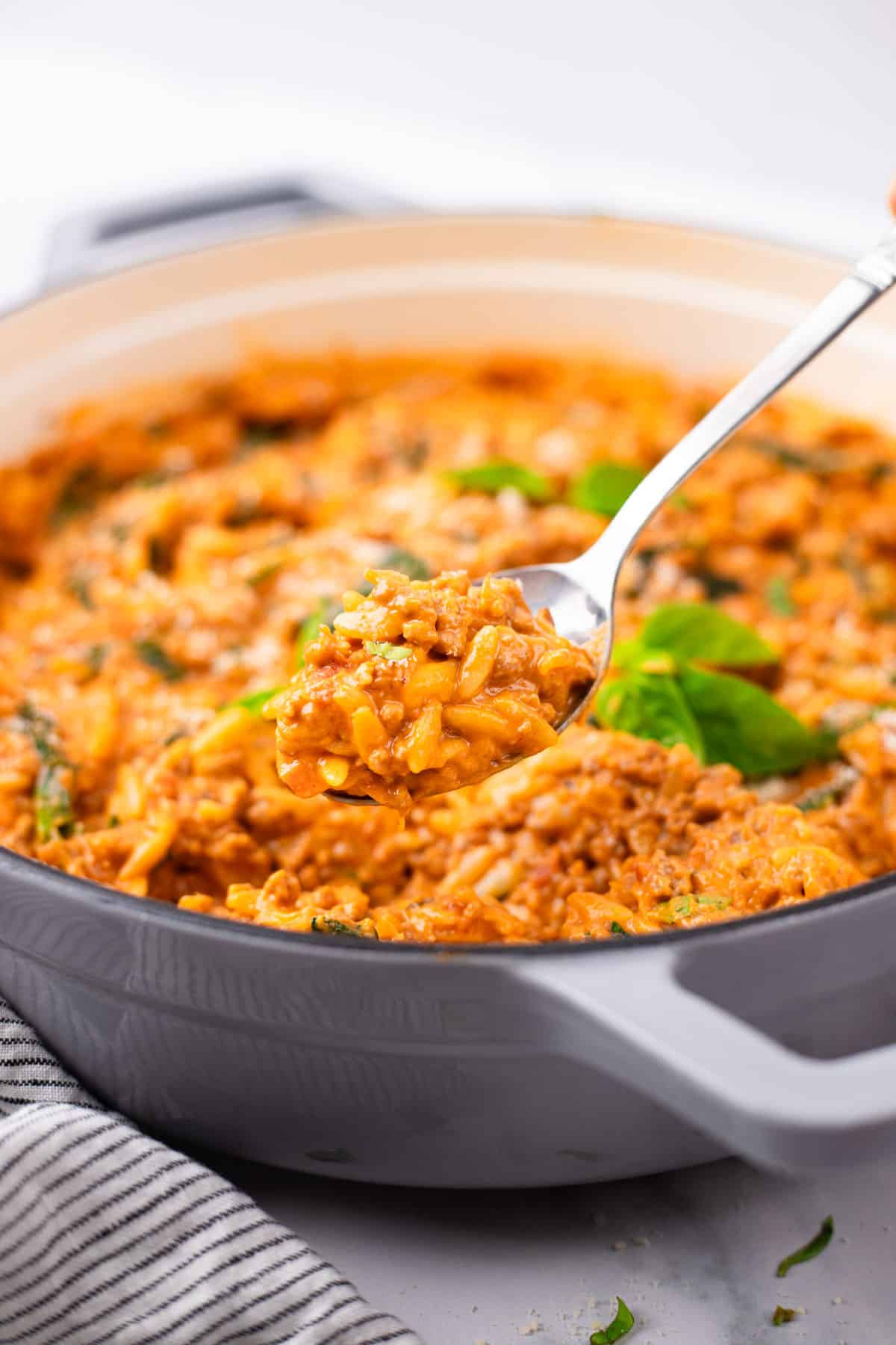 creamy ground beef orzo
