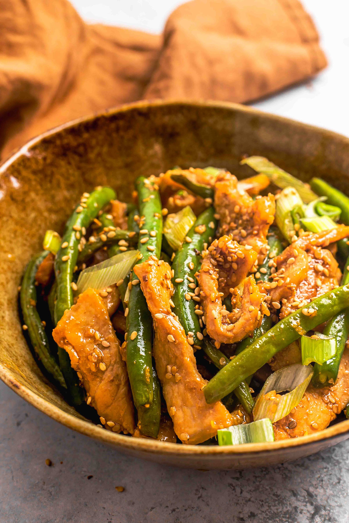keto sesame pork with green beans