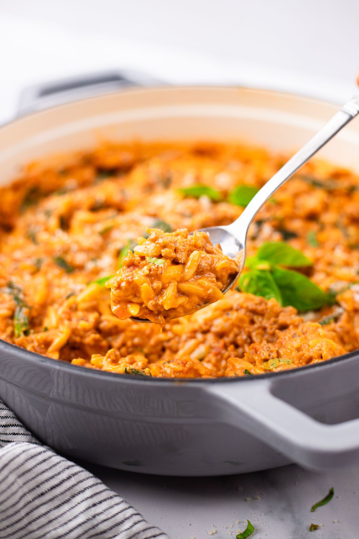 Creamy Ground Beef Orzo