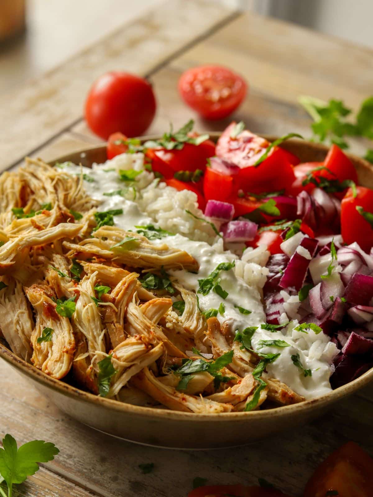 crockpot chicken shawarma bowl