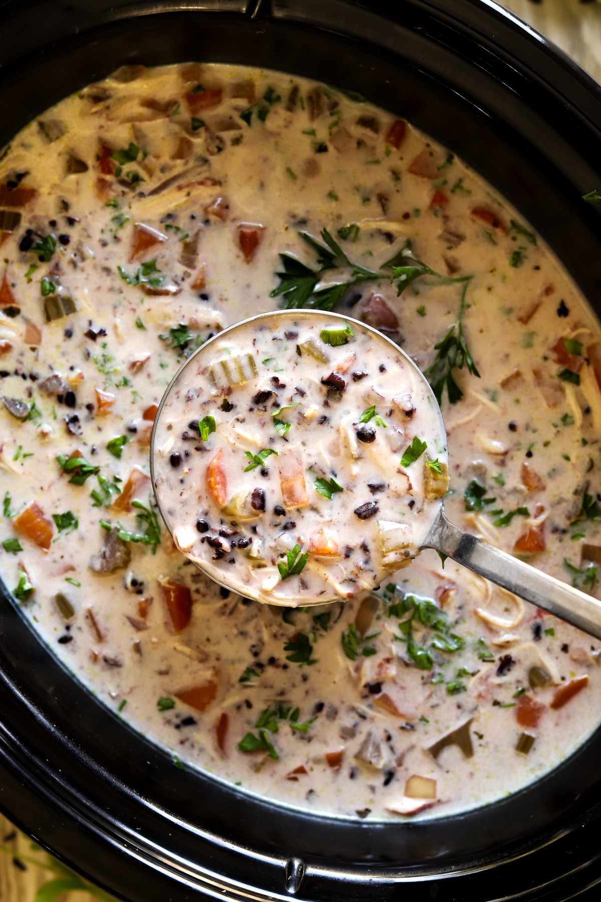 Creamy Crockpot Chicken Black Rice Soup