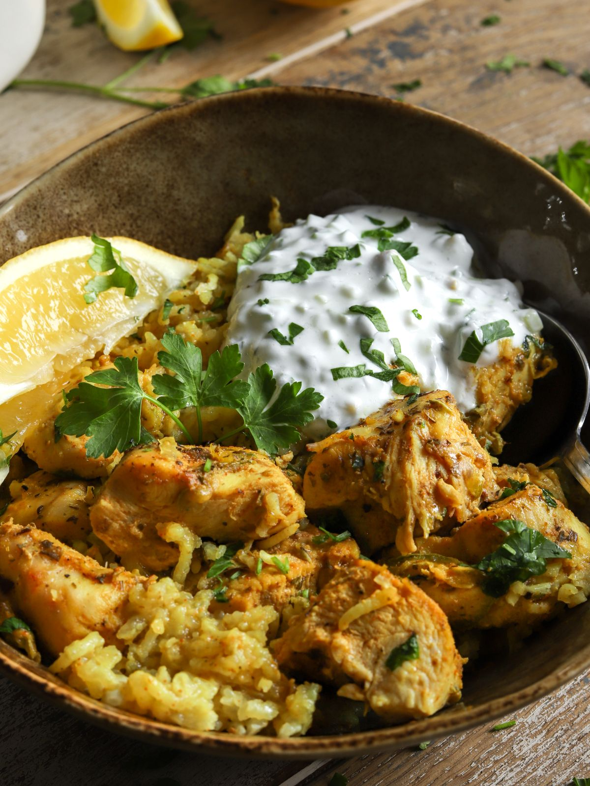 Dump and Bake Chicken Tzatziki and Rice